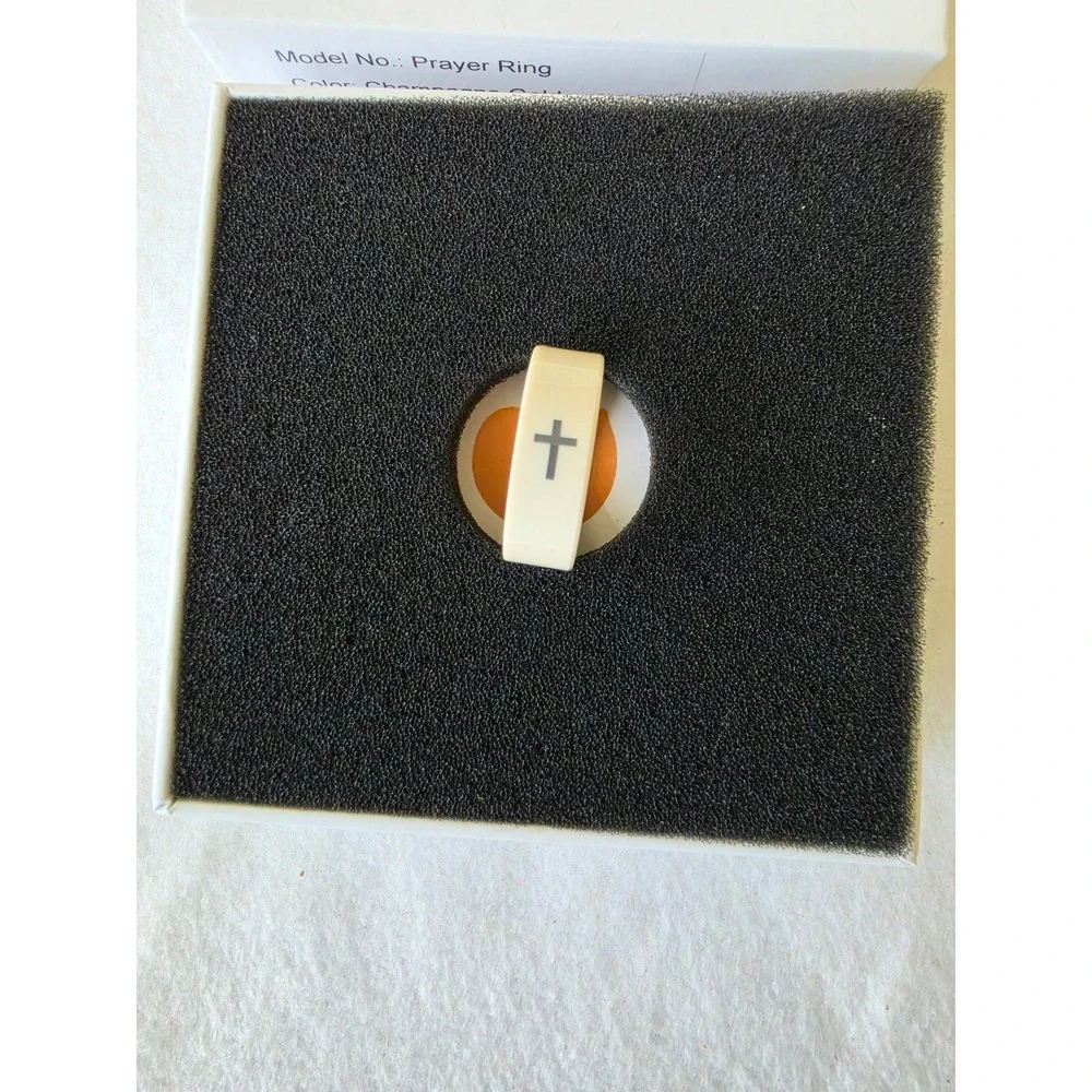 Prayer Ring Champagne Gold Band Cross Emblem Religious Jewelry Size 9